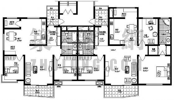 三室高层cad平面资料下载-高层住宅楼户型平面设计四例