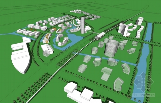 [上海]现代风格城市滨河区地块规划设计方案文本-现代风格城市滨河区地块规划效果图