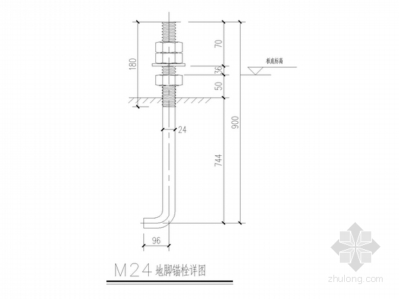 钢结构汽车棚结构施工图-M24地脚锚栓详图