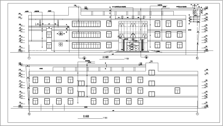 多层酒店建筑设计方案全套施工图CAD-多层宾馆建筑设计立面图