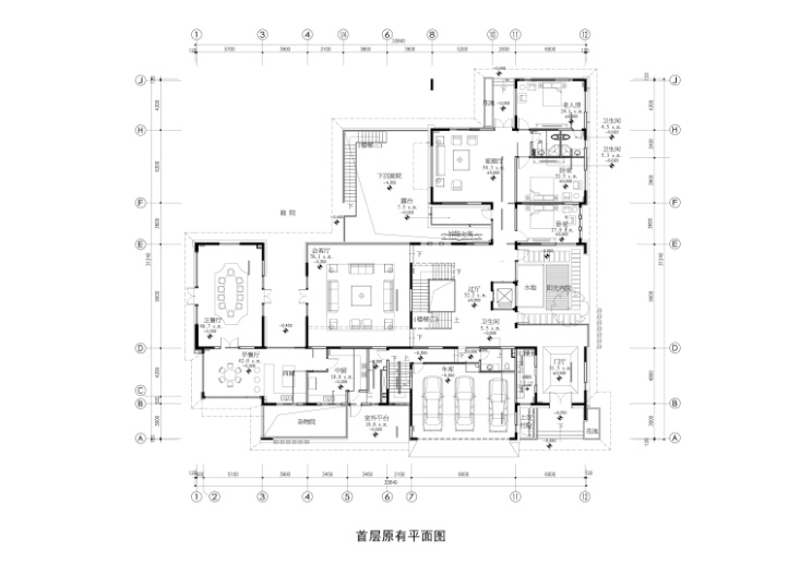 北京富力湾湖心岛别墅方案设计及意向图（41页）-首层平面图