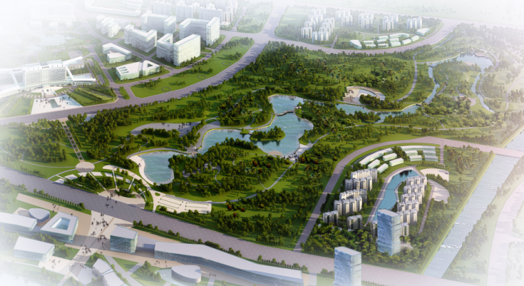 淮安旅游商务中心及生态公园规划办公楼-生态公园鸟瞰图