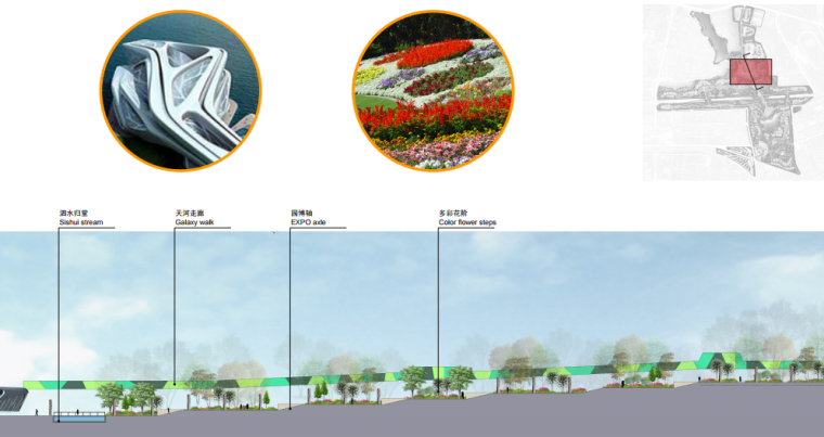 [湖北]武汉园博会景观规划设计方案文本-[湖北]武汉园博会景观规划设计文本 C-3 剖面及意向