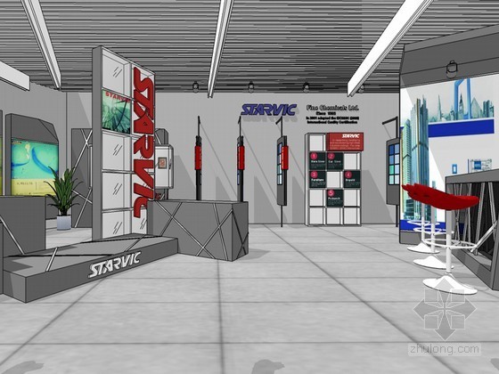 二层仿古展览厅建筑效果图资料下载-现代展览厅SketchUp模型下载