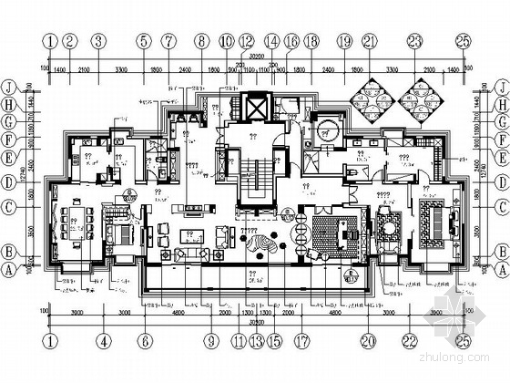 客厅吊顶中式资料下载-[深圳]东方禅意中式五居室样板间装修施工图
