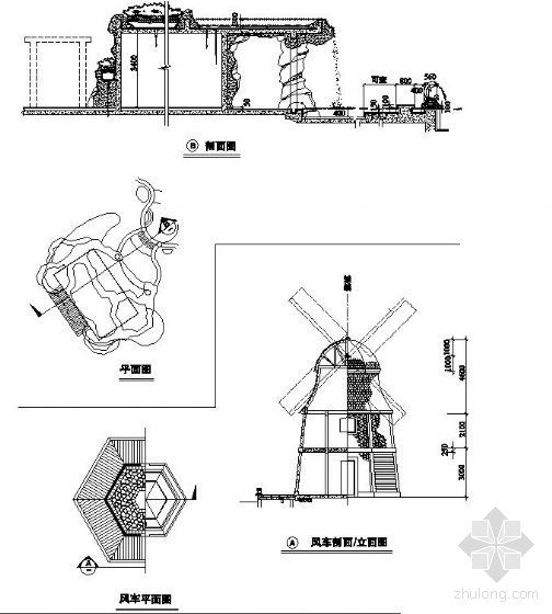 流水景墙施工资料下载-特色流水景墙和风车施工图