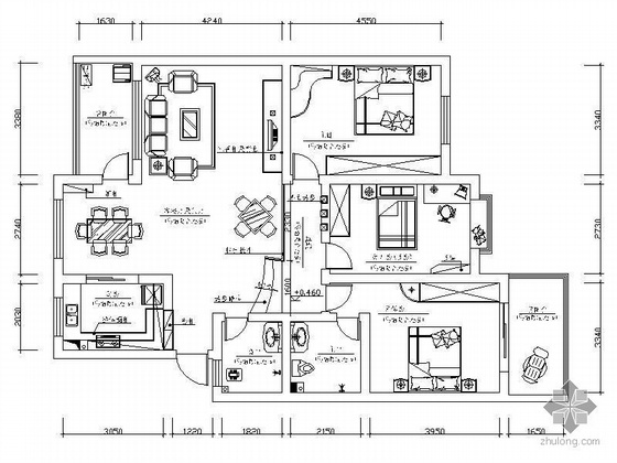 住宅设计含效果模型资料下载-三居设计方案图（含效果图及3D模型）