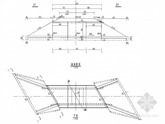 5m斜交盖板涵配筋图资料下载-1-4米钢筋混凝土盖板涵布置图(斜交30度)