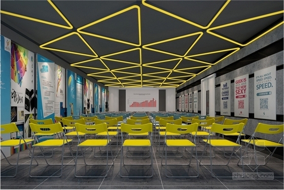[黑龙江]创意产业孵化园现代咖啡厅室内装修施工图（含效果）演播厅效果图