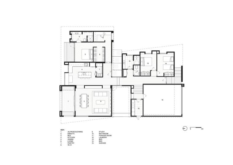 屋顶造型新花样：隐秘感更强的屋檐变化-新西兰私人住宅：平面图