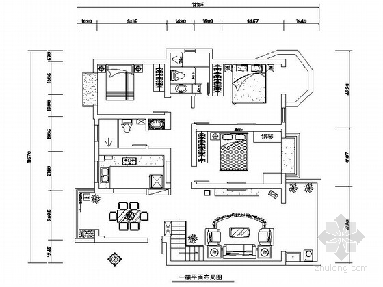 中式复式客厅装修图资料下载-[上海]典雅新中式风情复式装修施工图（含效果）