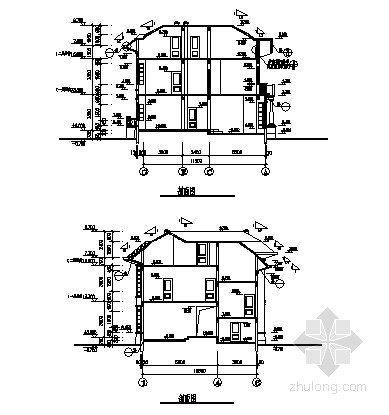 某三层小型别墅建筑施工图-剖面 