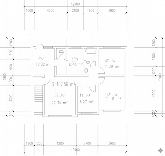 120三室高层住宅户型图资料下载-板式多层单户三室户型图(108/108)