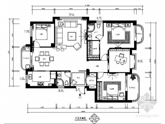 三板四带设计平面图资料下载-[温州]某简约四居室平面图