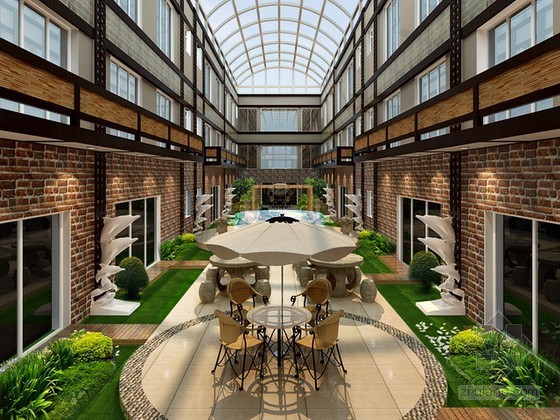 酒店中庭景观设计cad资料下载-酒店休息中庭景观设计3d模型下载