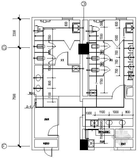 [江苏]停车场综合楼给排水施工图纸（含太阳能热水系统）-卫生间5给水大样图 