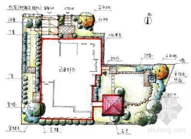 北京龙湾别墅庭院设计资料下载-北京某高档别墅区庭院方案手绘设计