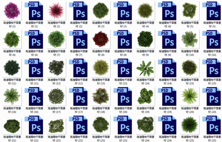 景观高清素材资料下载-高清平面植物素材150棵（psd格式）