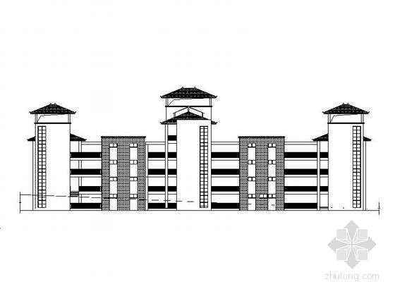 [合集]3套高层中学建筑施工图（含教学楼、食堂、体育馆）-3套高层中学建筑立面图