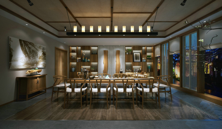 木质廊架3d模型资料下载-木质现代简约餐厅3D模型
