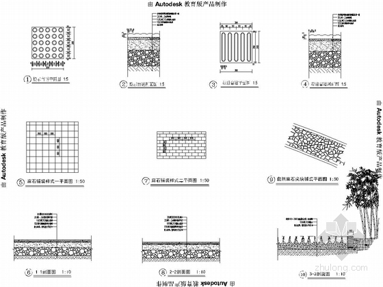 [长沙]湘军文化园景观工程施工图-麻石铺装做法大样