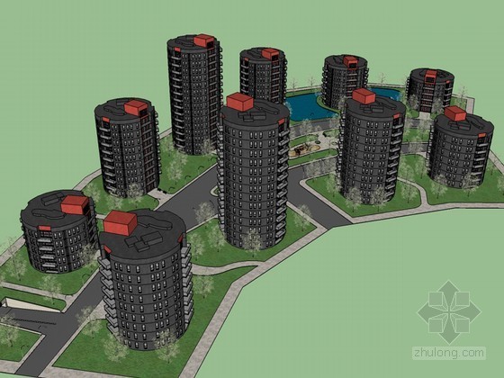 圆形建筑住宅资料下载-圆形建筑SketchUp模型下载