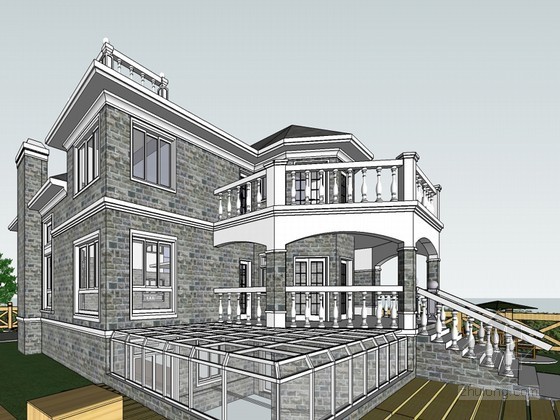现在古典风格住宅资料下载-古典风格别墅SketchUp模型下载
