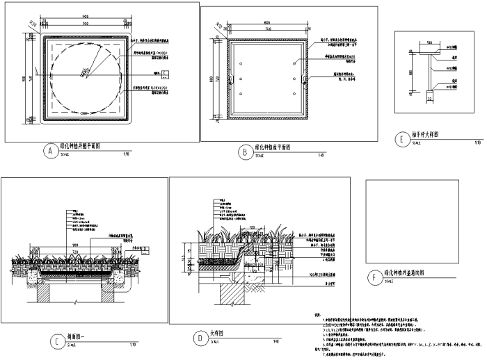 顶级豪宅别墅庭院景观设计全套施工图-绿化种植井盖详图