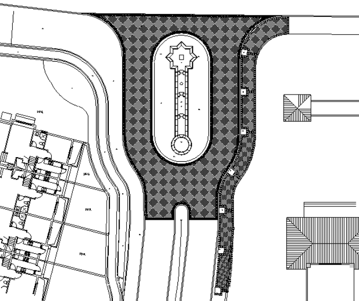 [重庆]首例“大学别墅”社区景观设计方案（施工图+实景照片）-入口区域平面图