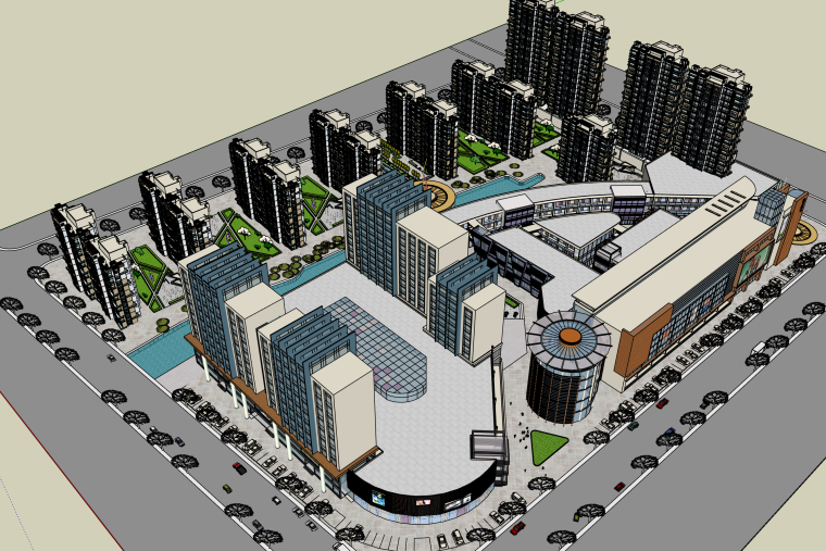 商业街景观小品su模型资料下载-现代大型商业街景观建筑SU模型