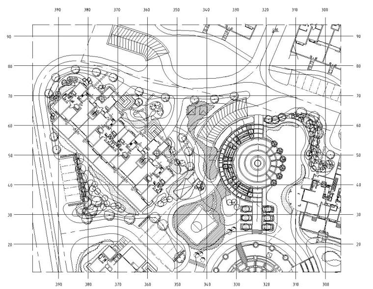 [上海]金地格林春岸全套景观设计施工图（绿化CAD）-二期景观总平面网格分区图