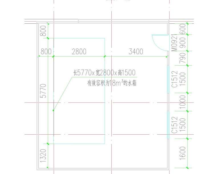 [河北]好时光KTV消防设计(含防火要求及隔声处理)-水箱间平面图