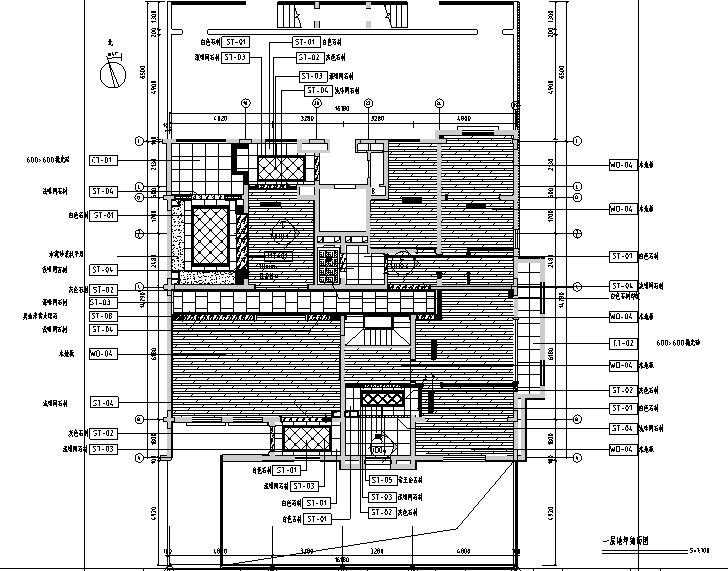 [山东]原香溪谷360平米下跃户型样板间设计施工图（附效果图）-地坪铺面图