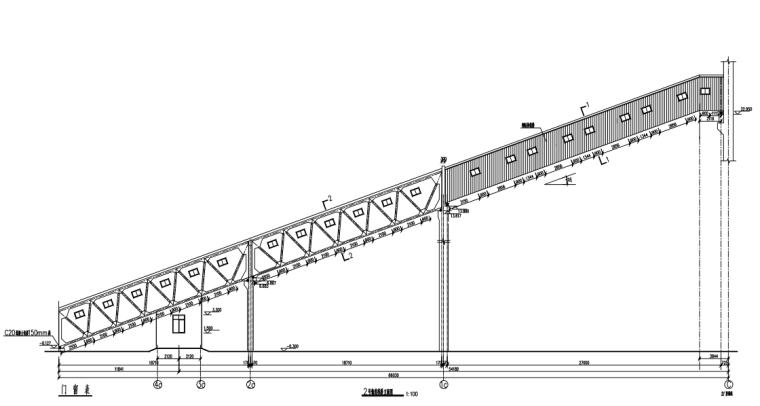 钢桁架及混凝土桁架输煤栈桥结构施工图（CAD、14张）-输煤栈桥立面图