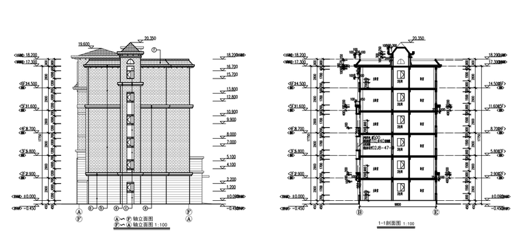 [宁夏]6层框架结构商住楼全套施工图（建筑结构暖通电气）-建筑剖面图