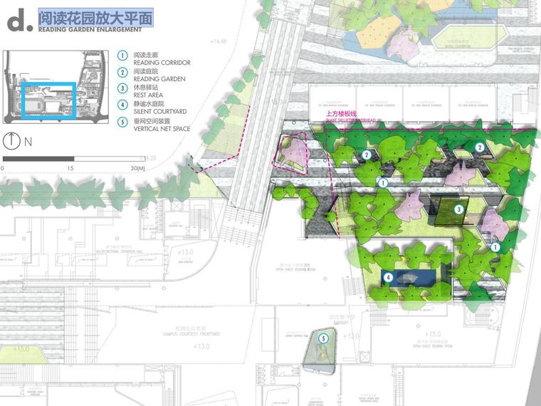 [广东]大涌知名地产城九年制学校景观方案设计文本2016年（PDF+82页）-阅读花园放大平面