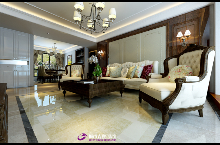 美式装修房间效果图资料下载-中海国际美式风格,中海国际装修效果图