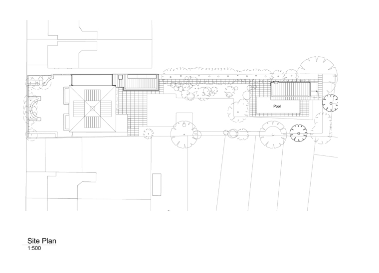 英国一对亭子和游泳池景观-Site_Plan