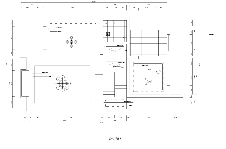 [山东]二层复式别墅施工图及效果图-一层天花平面图