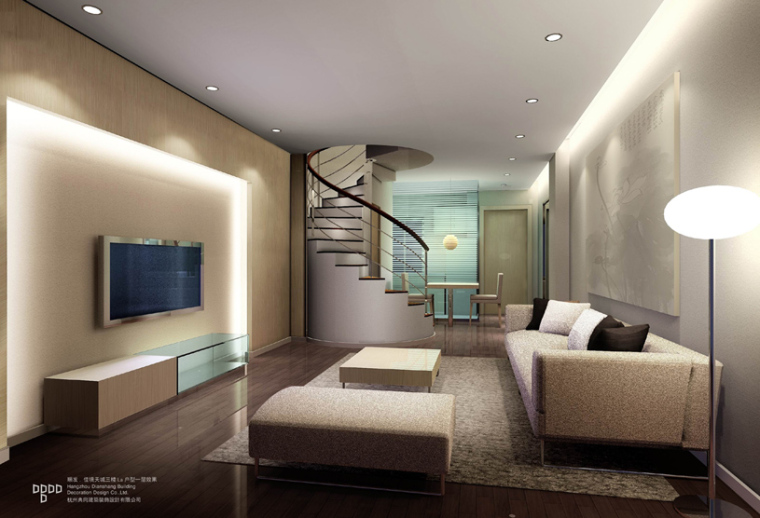 现代简约风复式单身公寓施工图设计（附效果图）-客厅