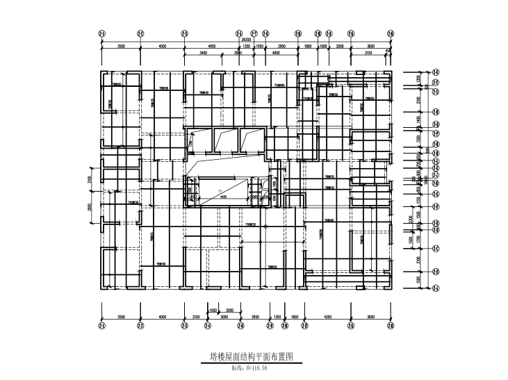 41层纯剪力墙住宅楼结构施工图（CAD、28张）-屋面结构平面图