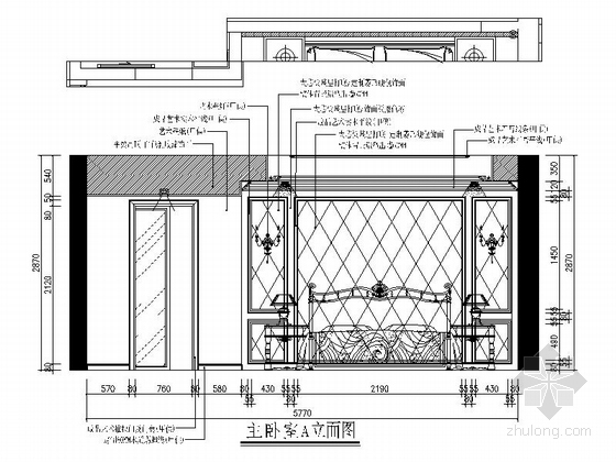 [湖南]时尚简约现代风格三居室室内装修施工图主卧室立面图