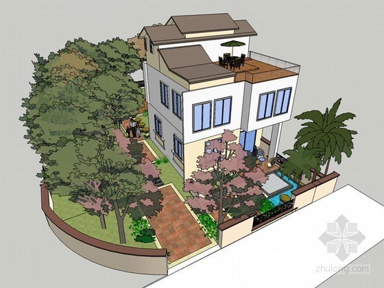 别墅假山庭院CAD资料下载-别墅庭院SketchUp模型下载