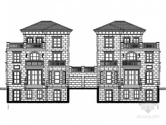 三层双拼别墅CAD资料下载-[安徽]三层西班牙风格双拼别墅建筑设计施工图（知名设计院）