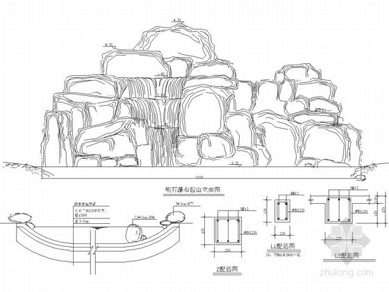 庭院假山跌水节点详图资料下载-塑石假山节点施工图