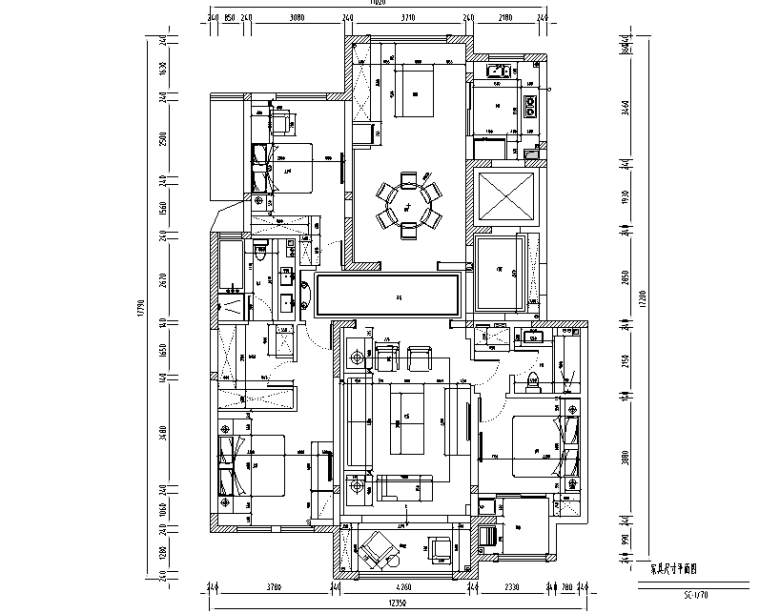 Manhattan|紫金城美式轻奢住宅设计施工图（附效果图）-家具尺寸平面图