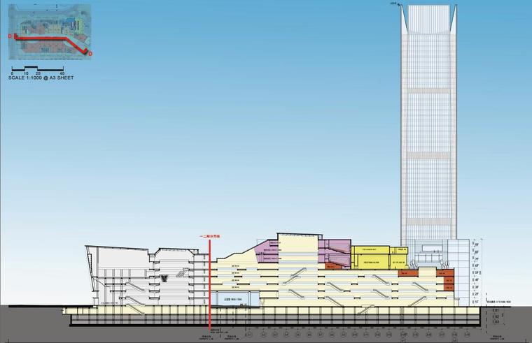 [河南]超高层知名地产商业综合体建筑设计方案文本（图纸超详细）-超高层知名地产商业综合体建筑剖面图