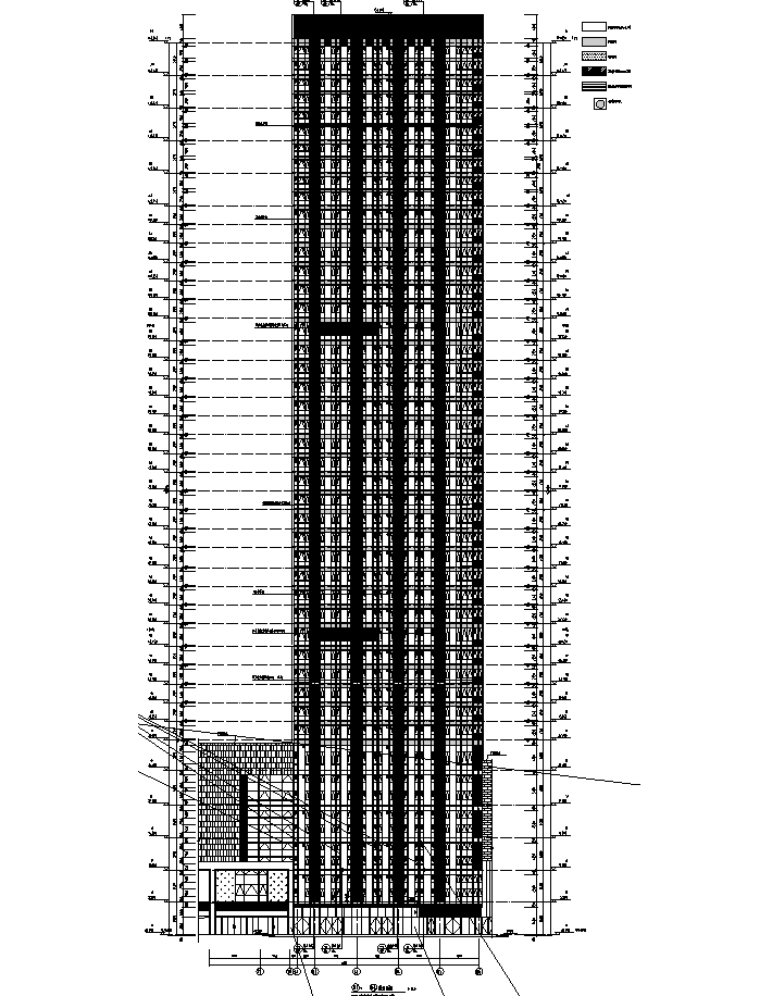 [广西]超高层核心筒知名地产办公及商业建筑审图施工图(2016年）-超高层核心筒知名地产办公及商业建筑立面图