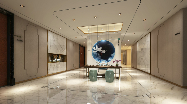 中式酒店大厅免费3D资料下载-中式简约酒店过道3D模型