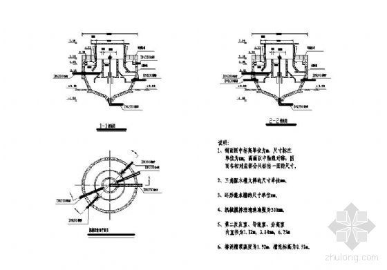 澄清池cad图资料下载-某机械搅拌澄清池平剖面图